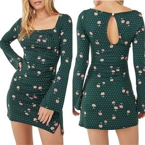 FREE  PEOPLE Green Polka Dot Celia Mini Floral Dress